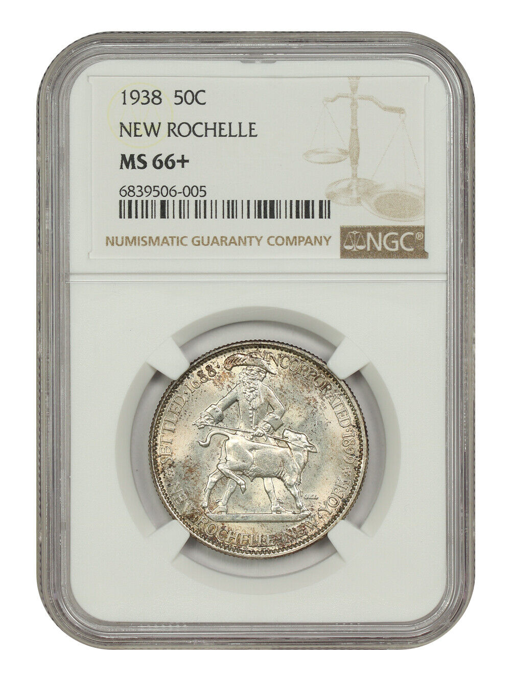 1938 50C New Rochelle NGC MS66+ - Classic Silver Commemorative