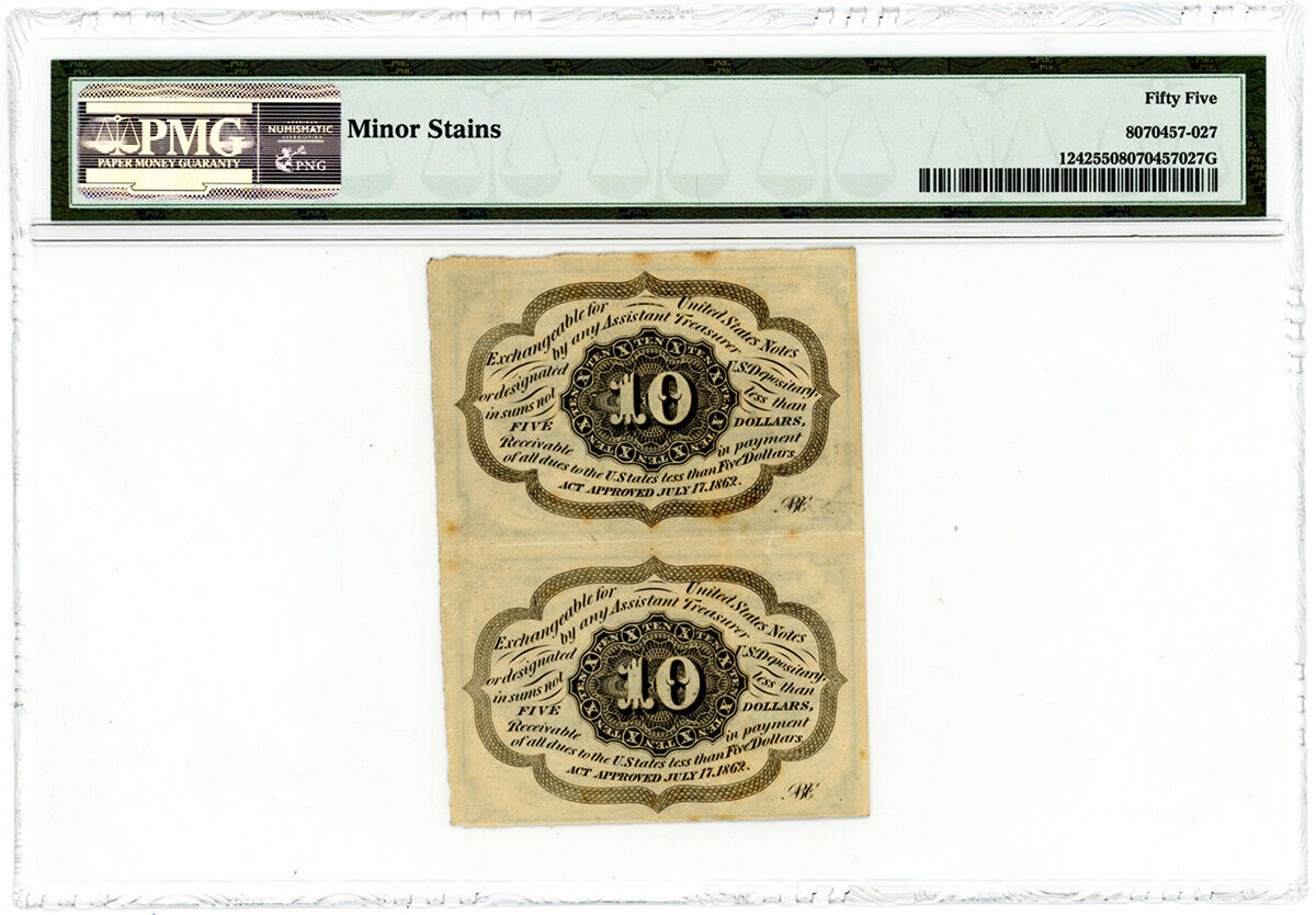 FR. 1242 10 Cents Fractional PMG AU55 (Uncut Pair, 1st Issue, Monogram, Minor St