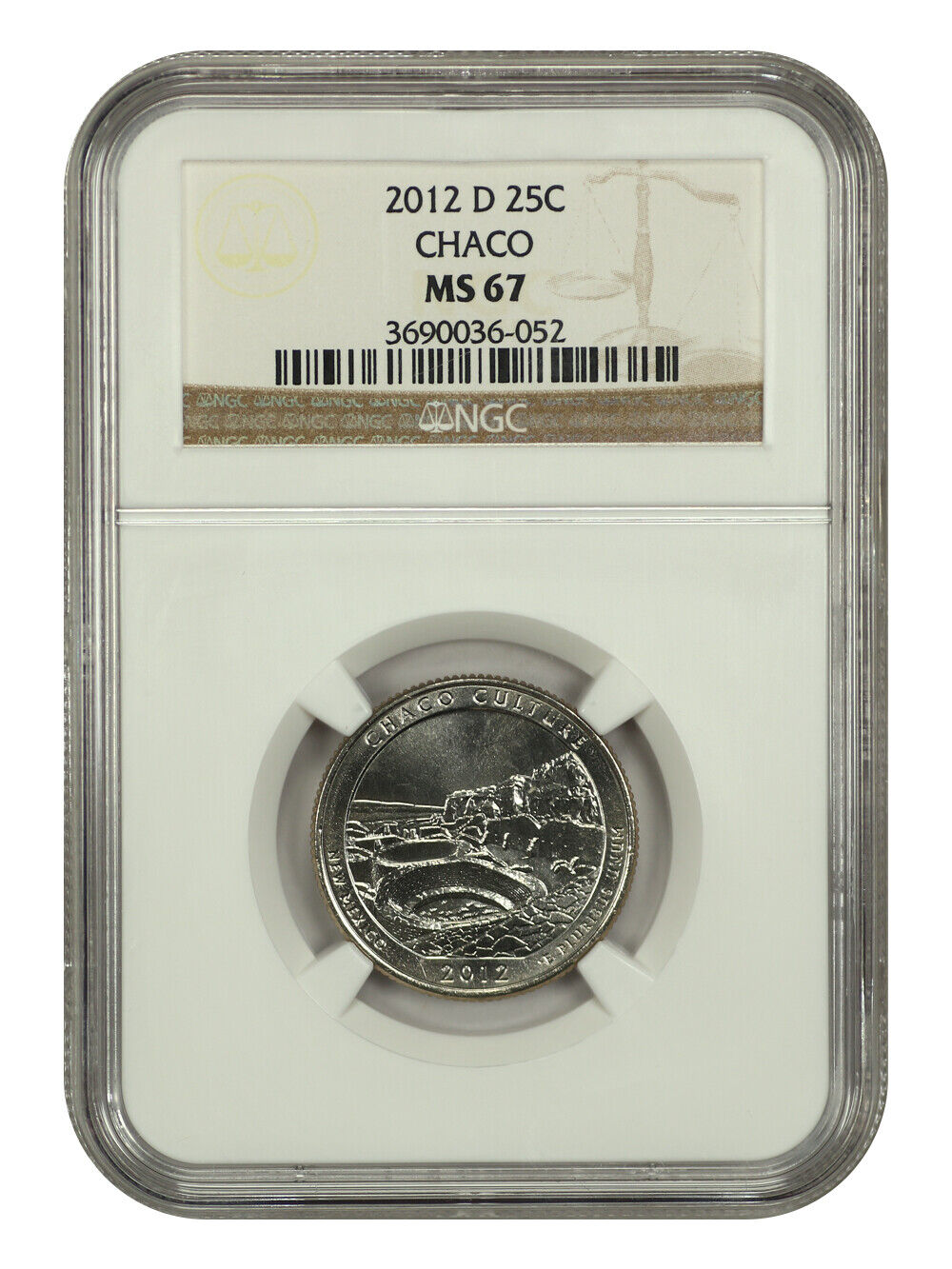 2012-D 25C Chaco Culture NP NGC MS67 - Type 1 - Clad