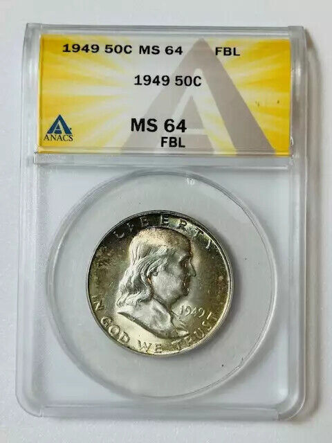 1949 P Franklin Half Dollar ANACS MS-64 FBL- Very Pretty!