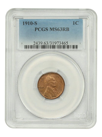 1910-S 1C PCGS MS63RB - Lincoln Cent (Wheat Reverse) - Better S-Mint