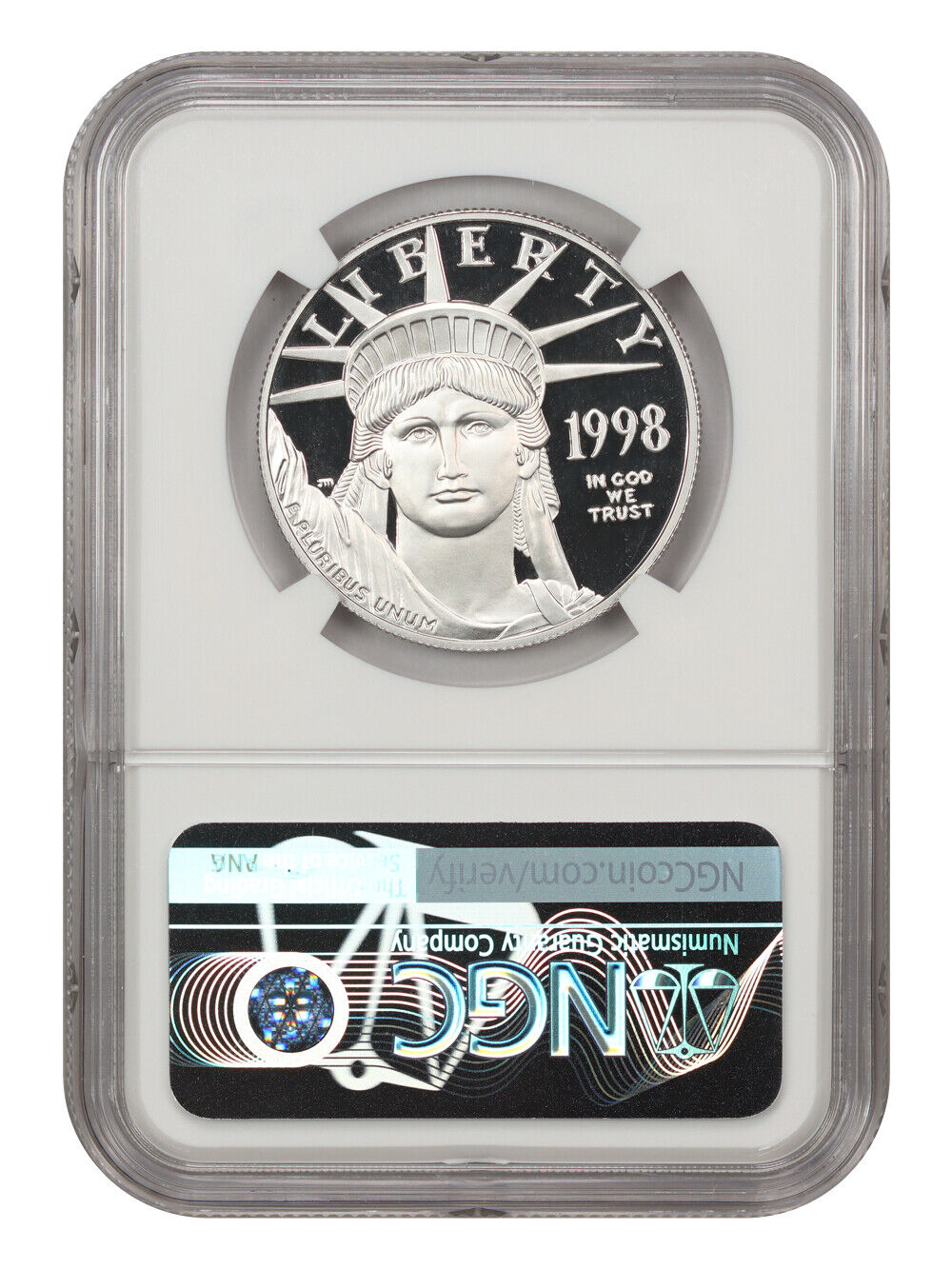 Mint Error: 1998-W Platinum Eagle $100 NGC Proof 69 UCAM (Reverse Struck Thru)