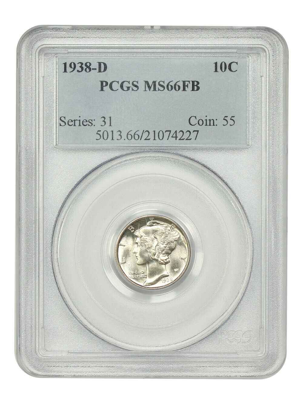 1938-D 10C PCGS MS66FB - Mercury Dime