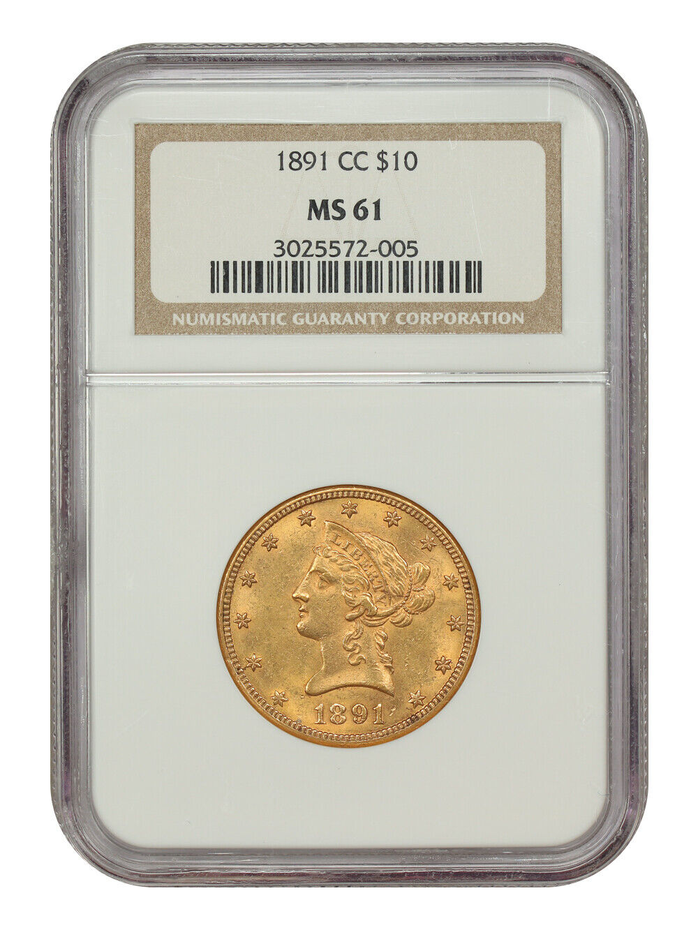 1891-CC $10 NGC MS61 - Liberty Head $10 - Popular Carson City Gold Eagle