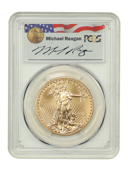 2020-W $50 Burnished Gold Eagle First Day of Issue Michael Reagan PCGS SP70