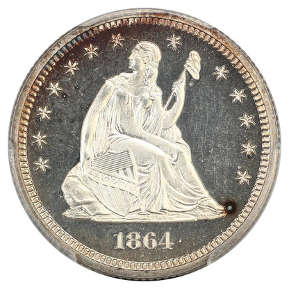 1864 25C PCGS/CAC PR64+CAM ex: D.L. Hansen