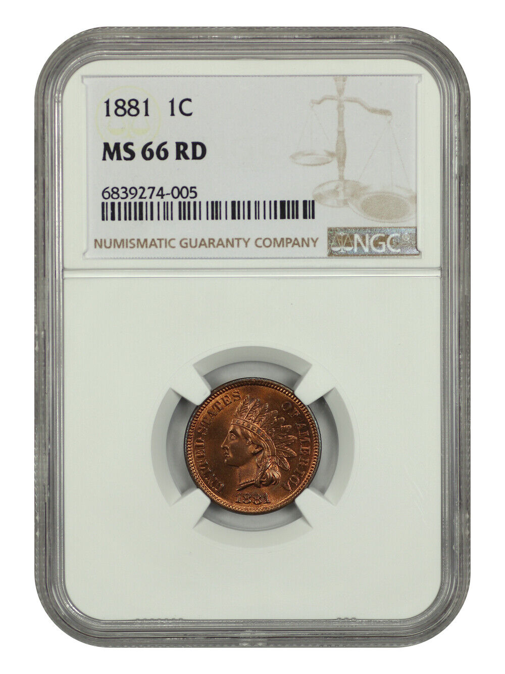 1881 1C NGC MS66RD - Indian Cent