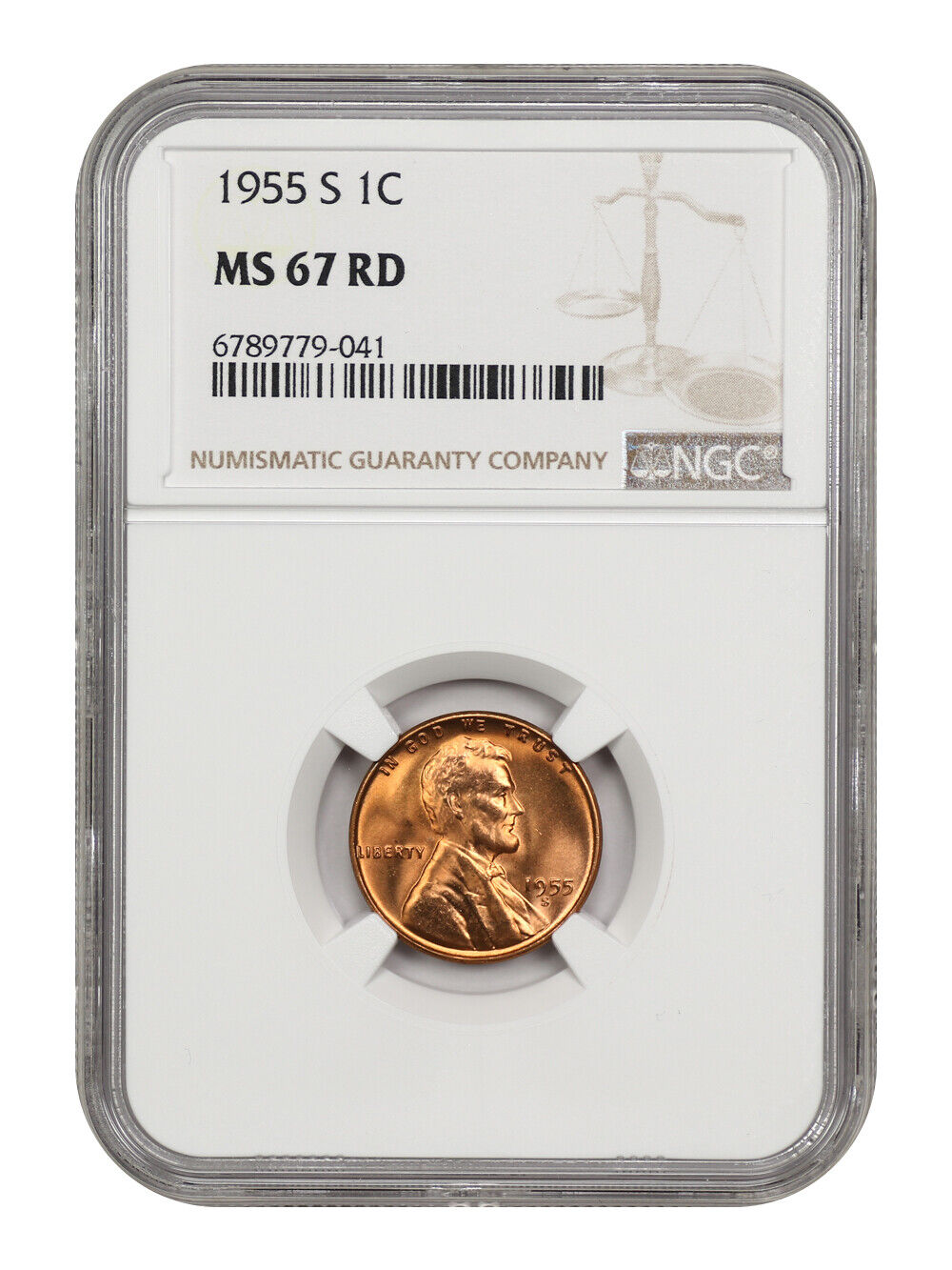 1955-S 1C NGC MS67RD