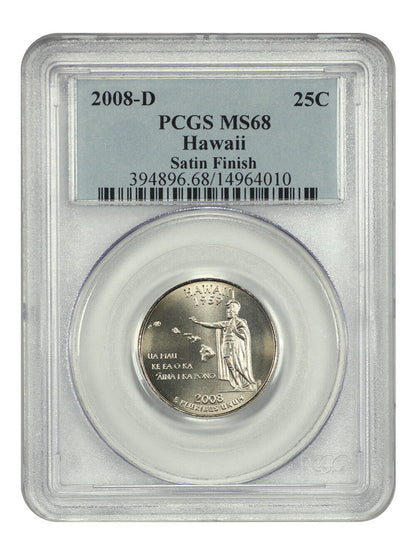 2008-D 25C Hawaii PCGS SP68 (Satin Finish) - Washington 50 States Quarters