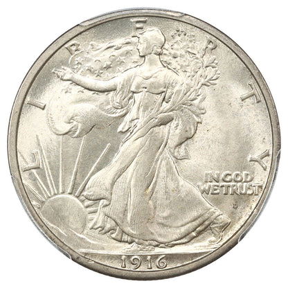 1916-D 50C PCGS MS64 - Walking Liberty Half Dollar - Scarce Early Walker in Gem