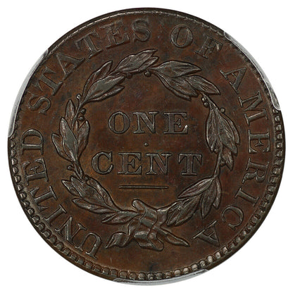 1827 1c PCGS/CAC AU53 (N-7) ex: D.L. Hansen