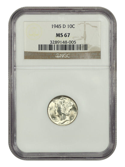 1945-D 10C NGC MS67 - Mercury Dime