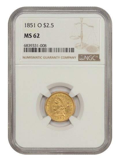 1851-O $2.50 NGC MS62 - Liberty Head $2.5 - Popular New Orleans Gold Issue