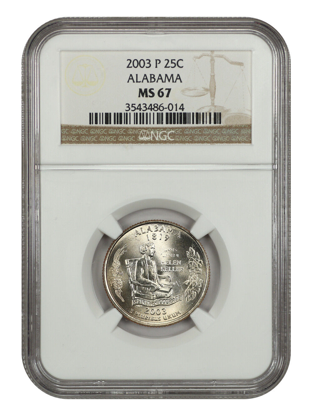 2003-P 25C Alabama NGC MS67 - Washington 50 States Quarters