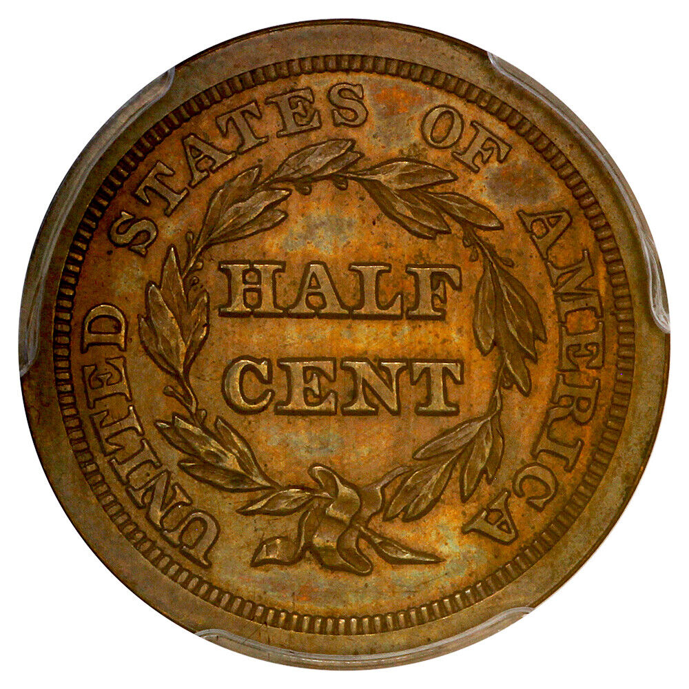 1840 1/2C PCGS/CAC PR64BN (Restrike) - Braided Hair Half Cent