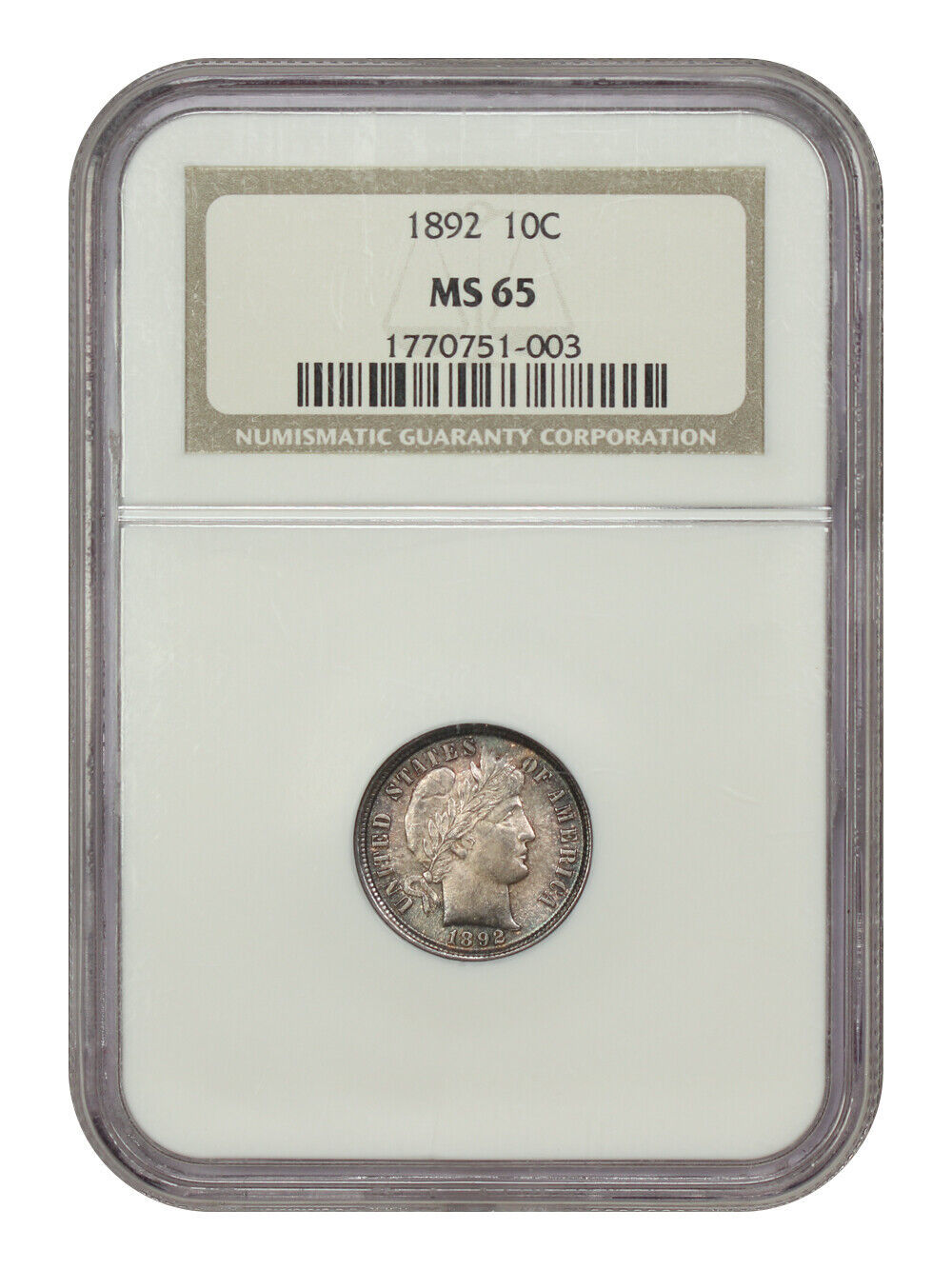 1892 10C NGC MS65 - Barber Dime