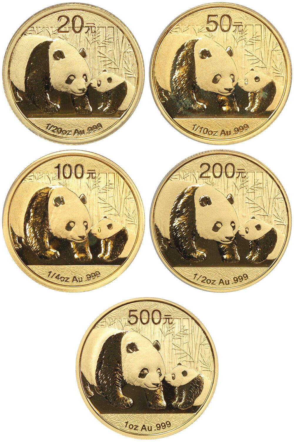 China: 2011 Gold Panda Prestige Set PCGS Gem BU (5 Coins, First Strike, w/Box &