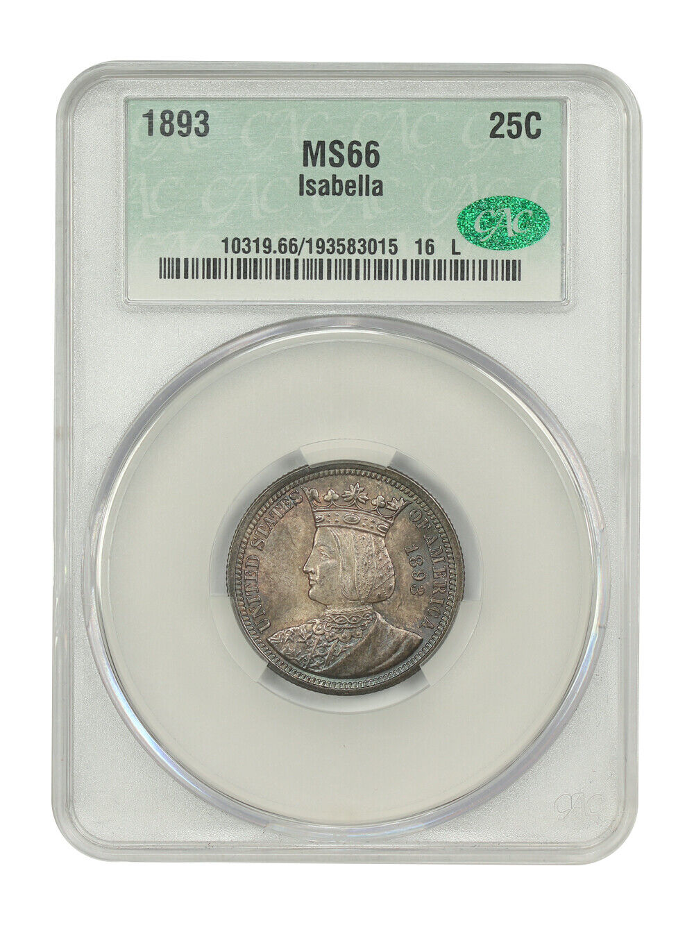 1893 25C Isabella CACG MS66 - Classic Silver Commemorative