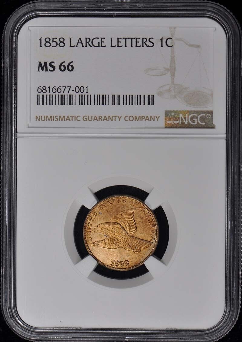 1858 LARGE LETTERS Flying Eagle Cent 1C NGC MS66