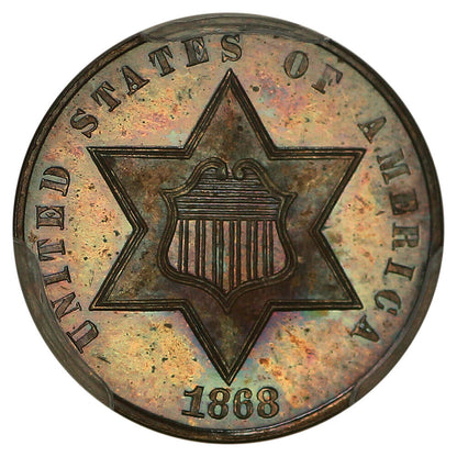 1868 3CS PCGS PR67 ex: D.L. Hansen