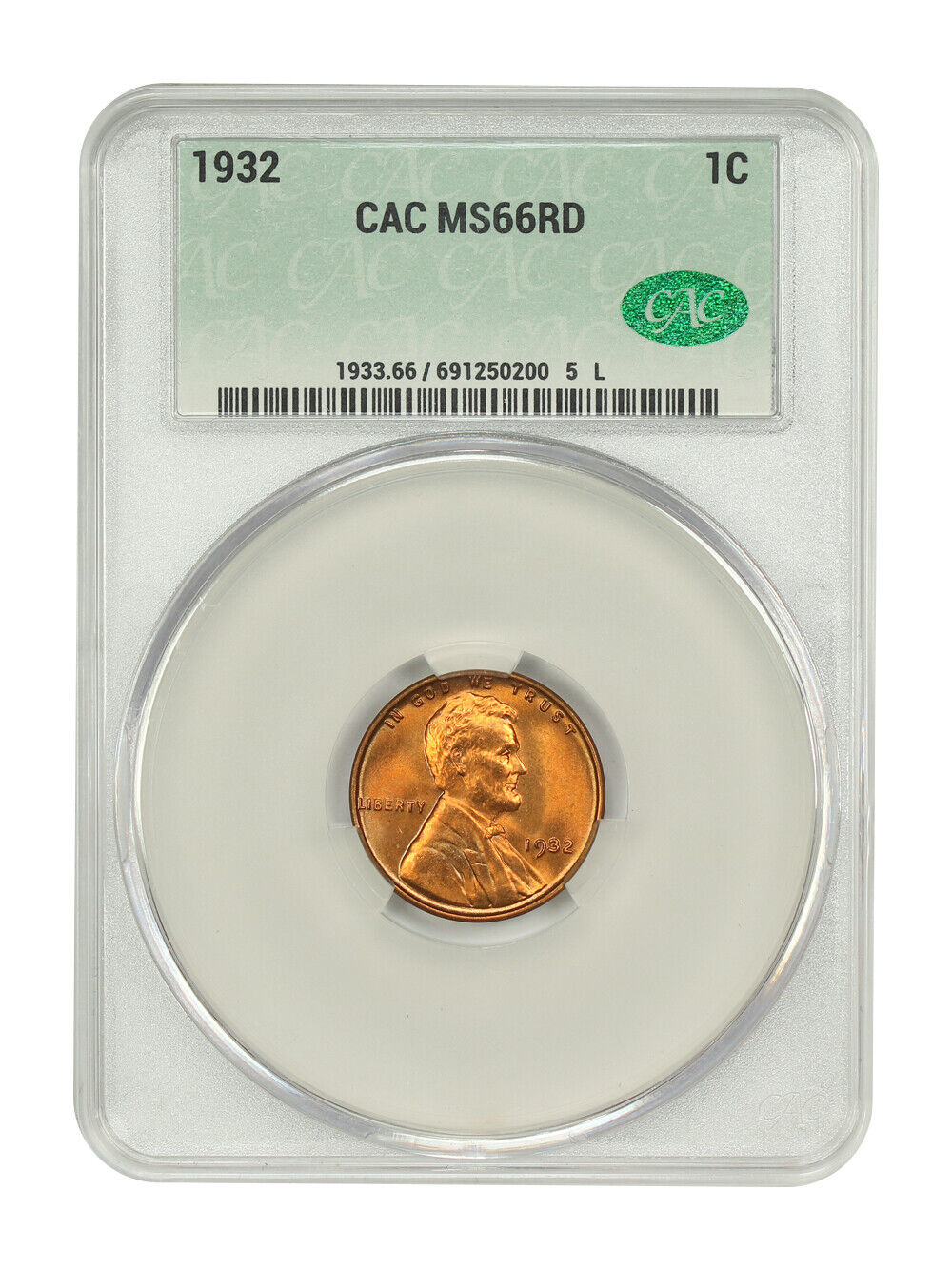 1932 1C CACG MS66RD - Lincoln Cent (Wheat Reverse)