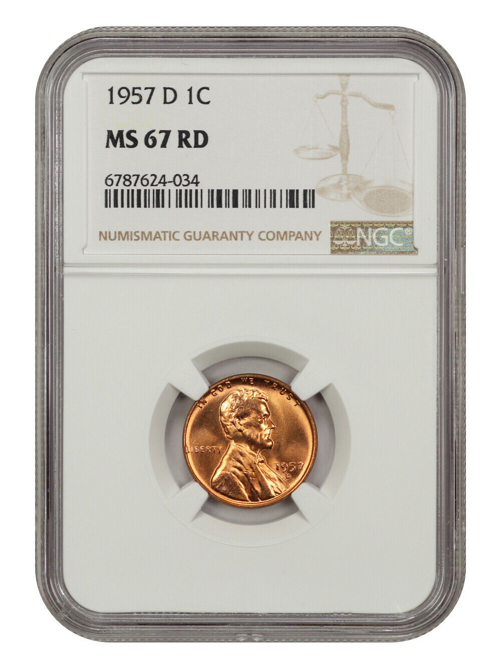 1957-D 1C NGC MS67RD