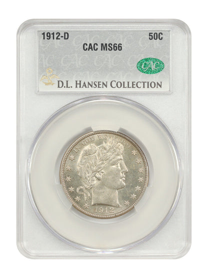 1912-D 50C CACG MS66 ex: D.L. Hansen - Barber Half Dollar - Flashy Luster