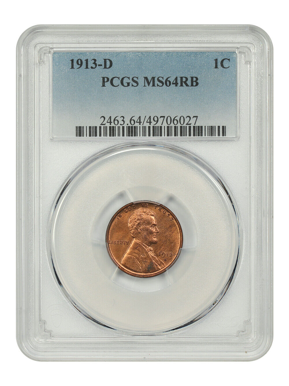 1913-D 1C PCGS MS64RB - Lincoln Cent (Wheat Reverse) - Slightly Better D-Mint