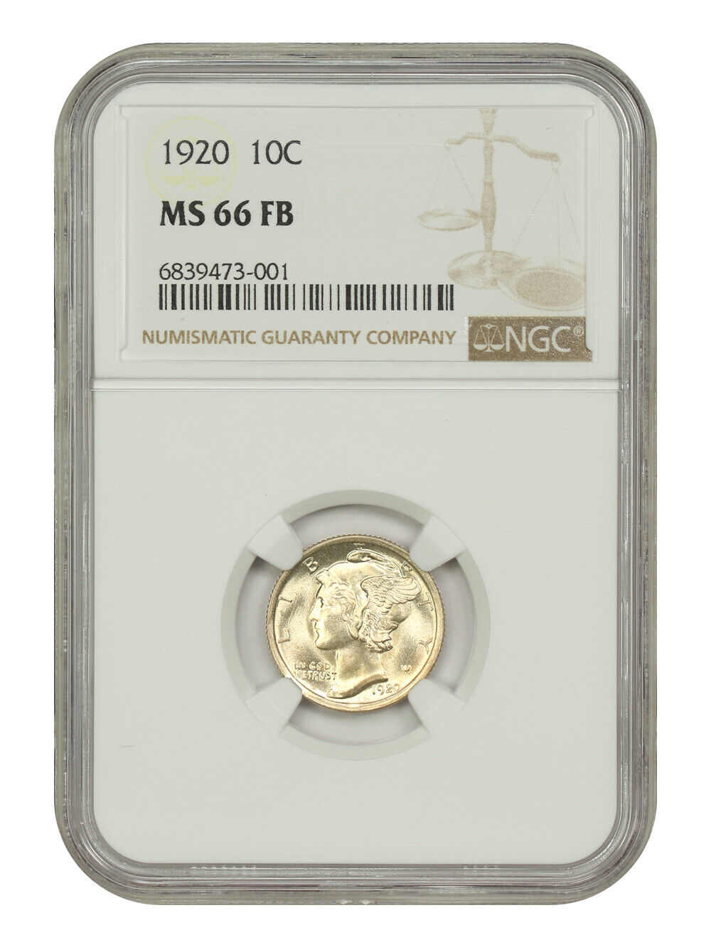 1920 10C NGC MS66FB - Mercury Dime