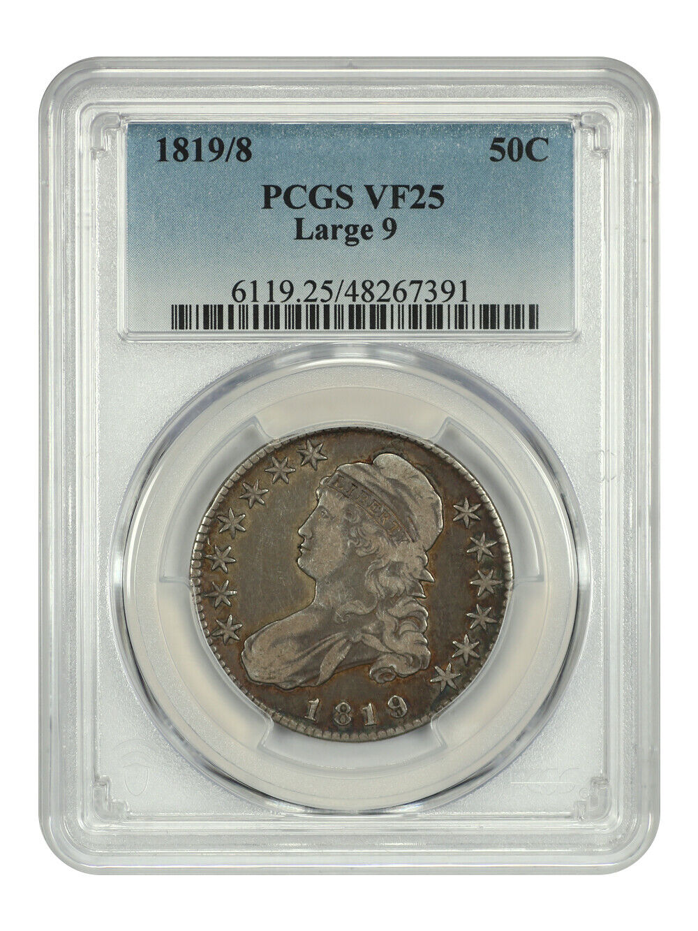 1819/8 50C Large 9 PCGS VF25