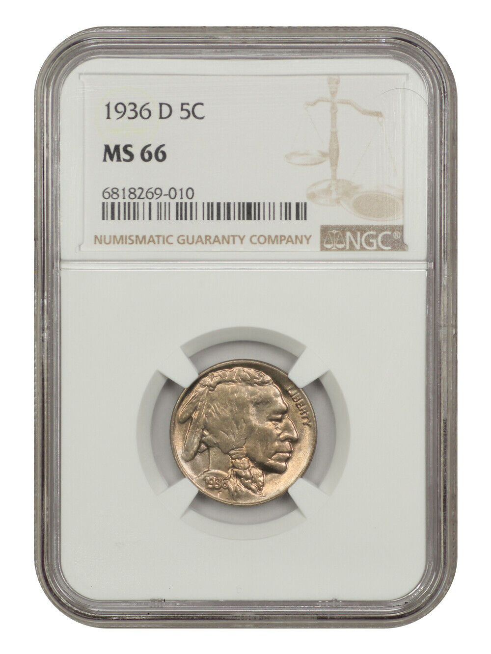 1936-D 5C NGC MS66