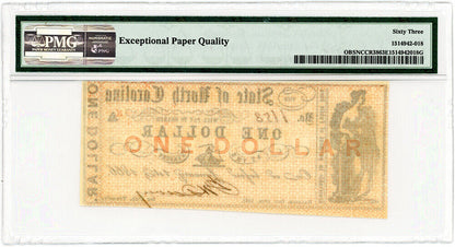 1861 $1 Raleigh, NC PMG Choice UNC 63 EPQ