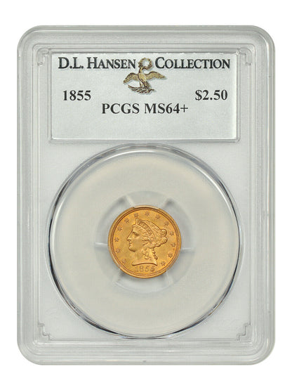 1855 $2.50 PCGS MS64+ ex: D.L. Hansen - Liberty Head $2.5 - Lovely Near-Gem