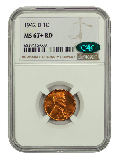 1942-D 1C NGC/CAC MS67+RD - Lincoln Cent (Wheat Reverse)