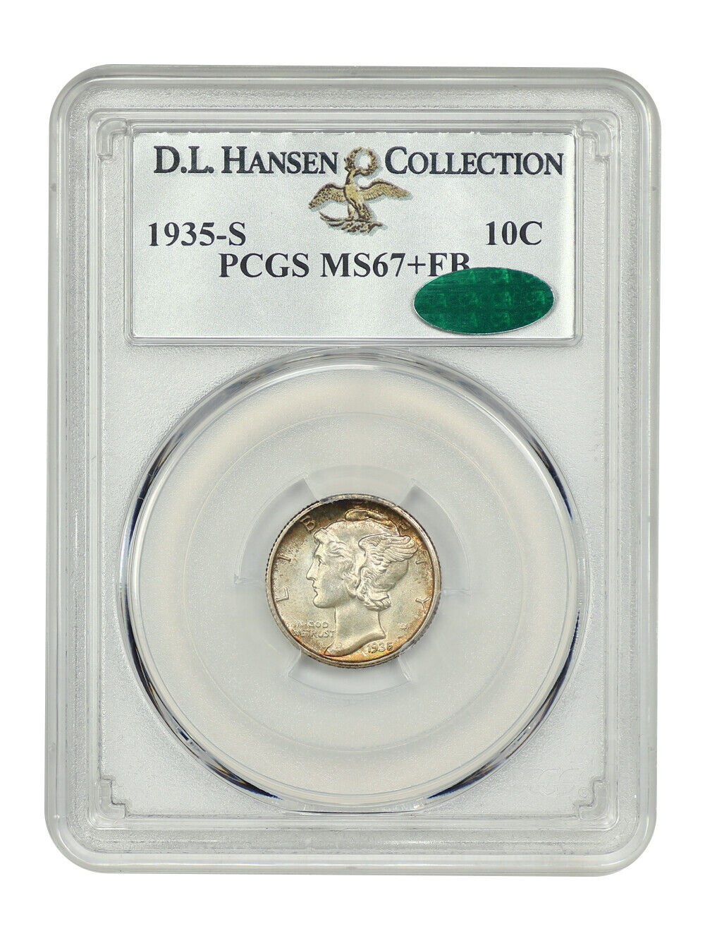 1935-S 10C PCGS/CAC MS67+FB ex: D.L. Hansen - Mercury Dime