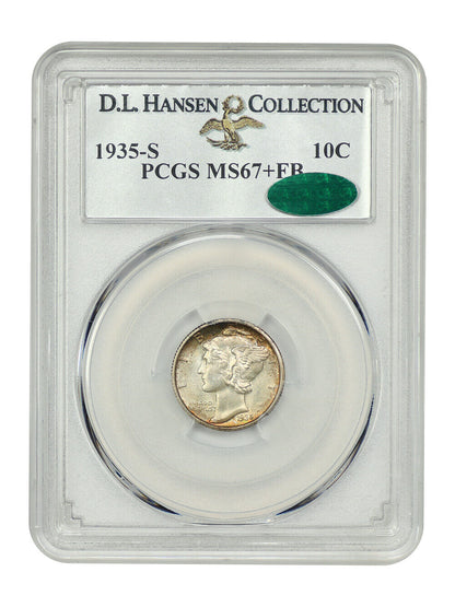 1935-S 10C PCGS/CAC MS67+FB ex: D.L. Hansen - Mercury Dime