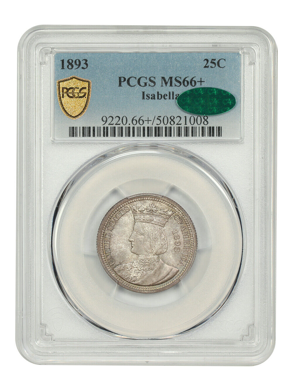 1893 25C Isabella PCGS/CAC MS66+ - Classic Silver Commemorative