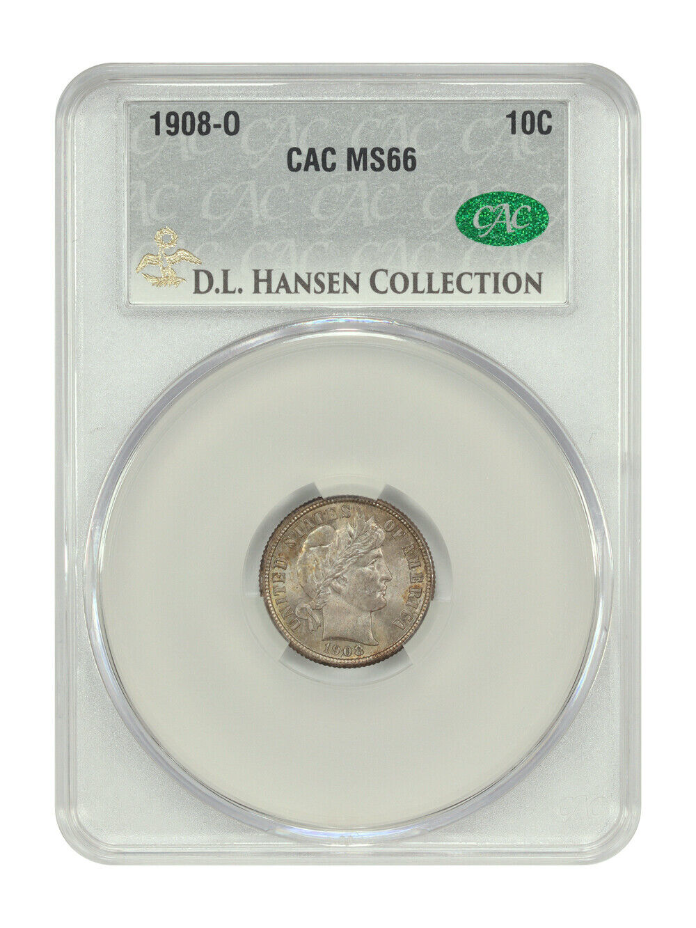 1908-O 10C CACG MS66 ex: D.L. Hansen - Barber Dime