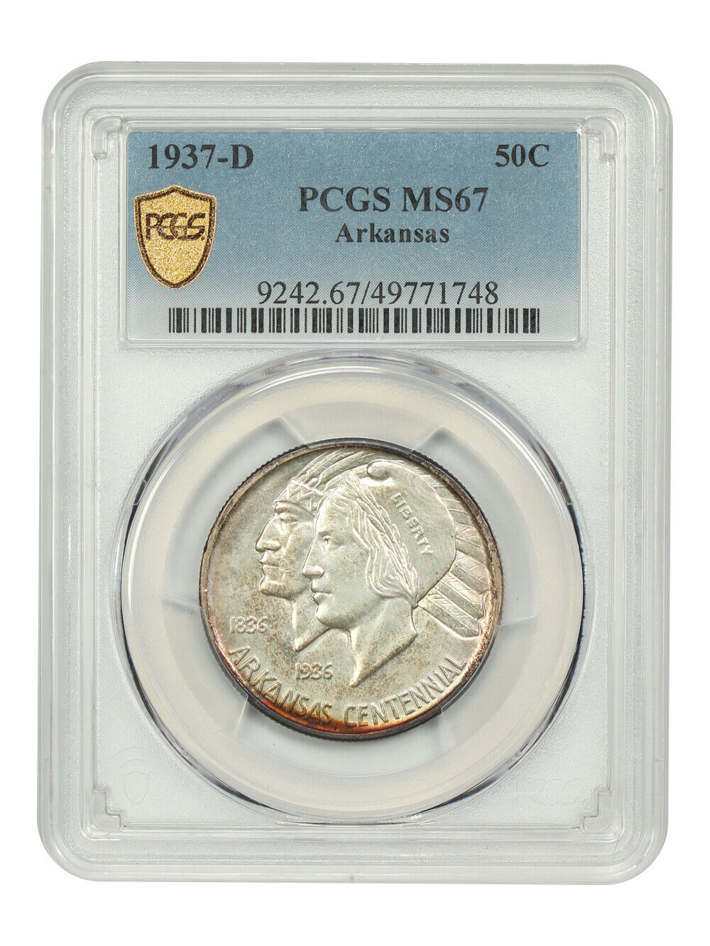 1937-D 50C Arkansas PCGS MS67 - Classic Silver Commemorative - Low Mintage Issue