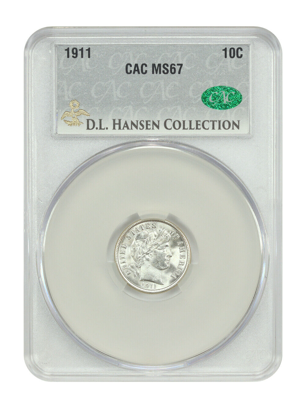 1911 10C CACG MS67 ex: D.L. Hansen - Barber Dime