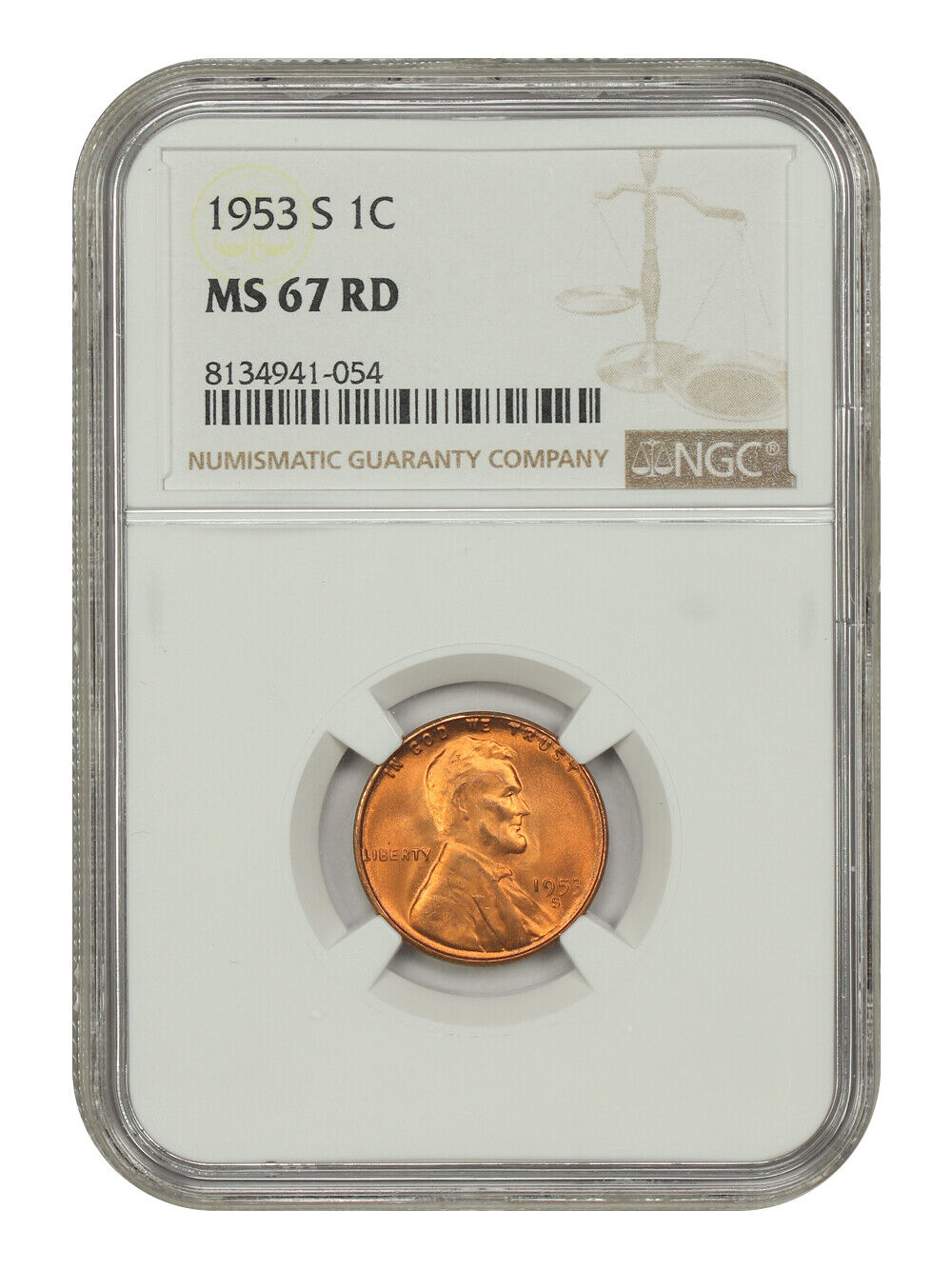 1953-S 1C NGC MS67RD - Lincoln Cent (Wheat Reverse) - Booming Mint Luster