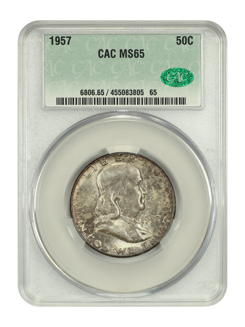 1957 50C CACG MS65 - Franklin Half Dollar