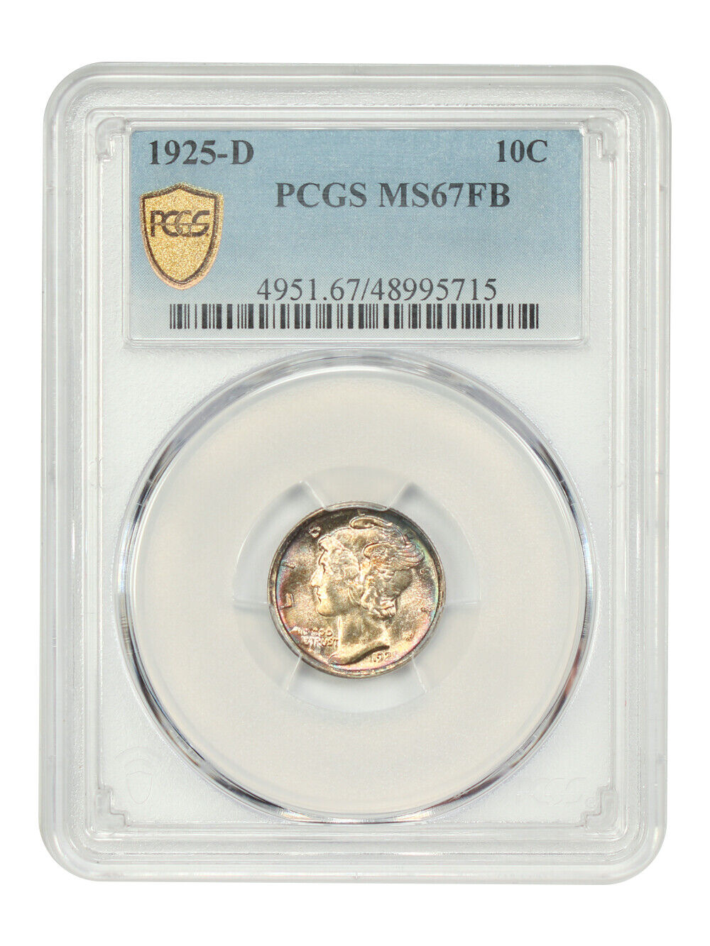 1925-D 10C PCGS MS67FB - Mercury Dime - Scarce with Full Bands