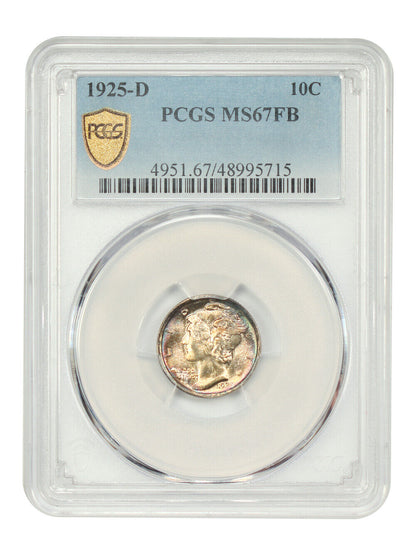 1925-D 10C PCGS MS67FB - Mercury Dime - Scarce with Full Bands