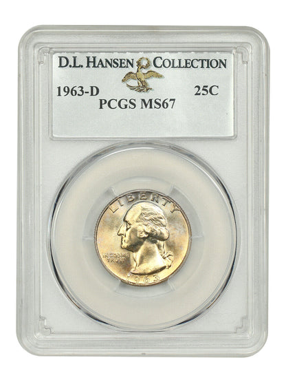 1963-D 25C PCGS MS67 ex: D.L. Hansen - Washington Quarter