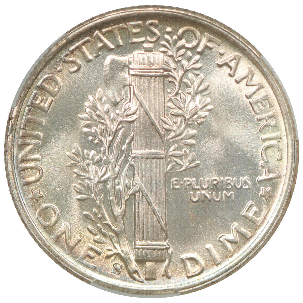 1942-S 10C CACG MS67+FB ex: D.L. Hansen - Mercury Dime