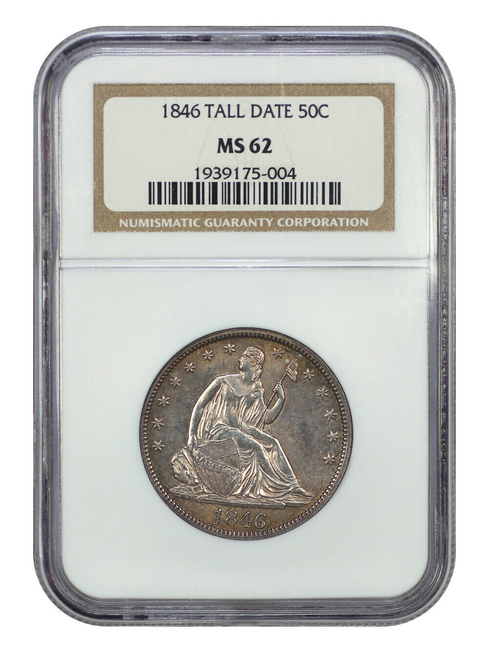 1846 50C Tall Date NGC MS62 - Liberty Seated Half Dollar - Better Die Variety