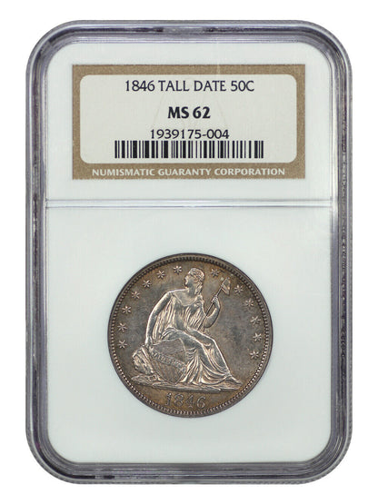 1846 50C Tall Date NGC MS62 - Liberty Seated Half Dollar - Better Die Variety