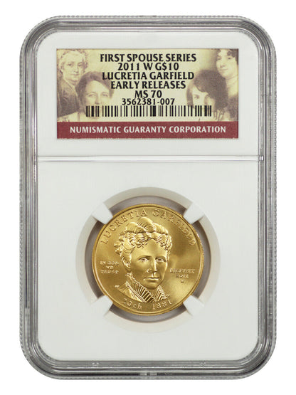 2011-W $10 Lucretia Garfield NGC MS70 (Early Releases) - First Spouses