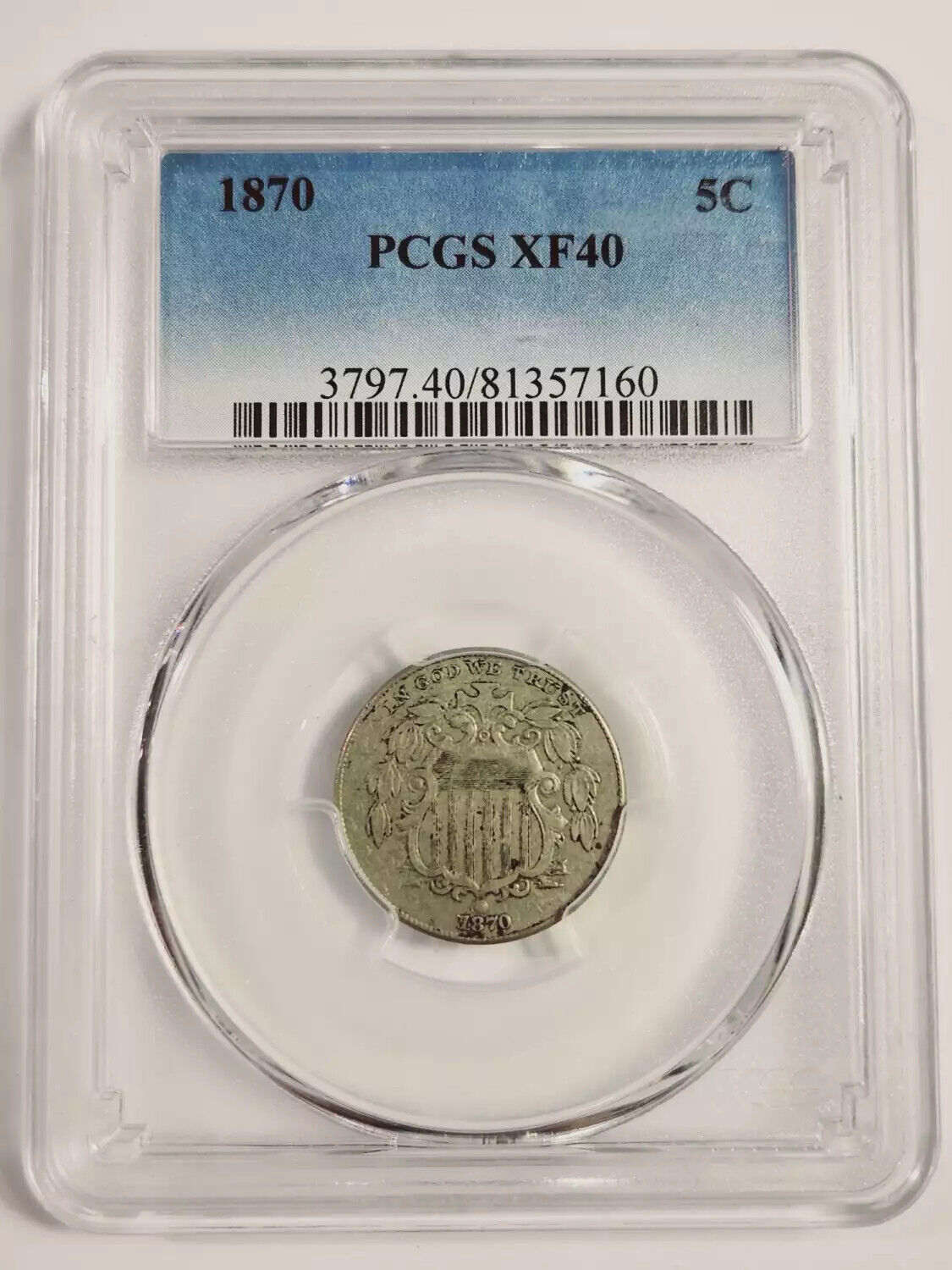 1870 P Nickel Shield PCGS XF-40